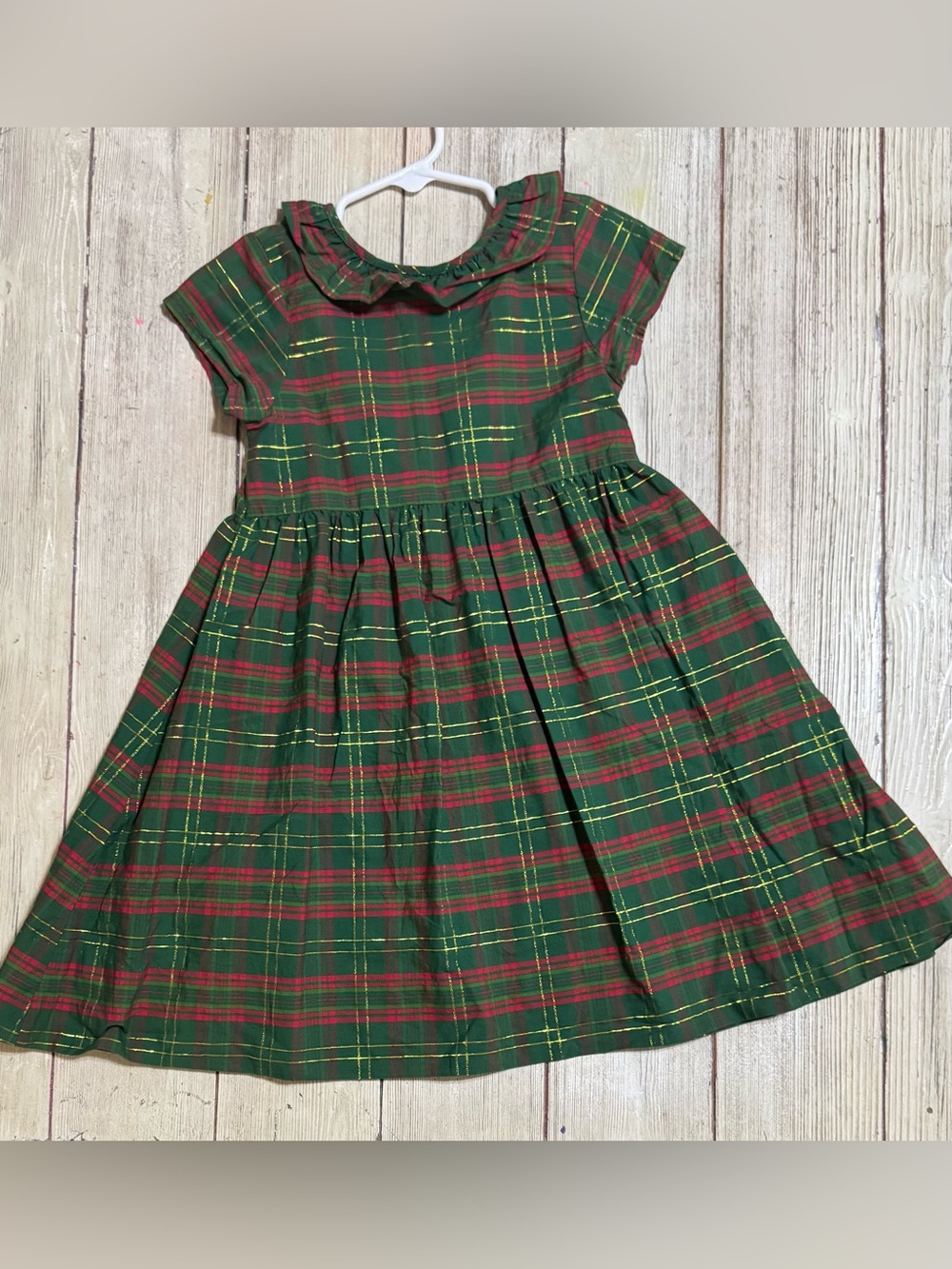 Smockingbird Christmas plaid dress with gold detailing 4t girls boutique